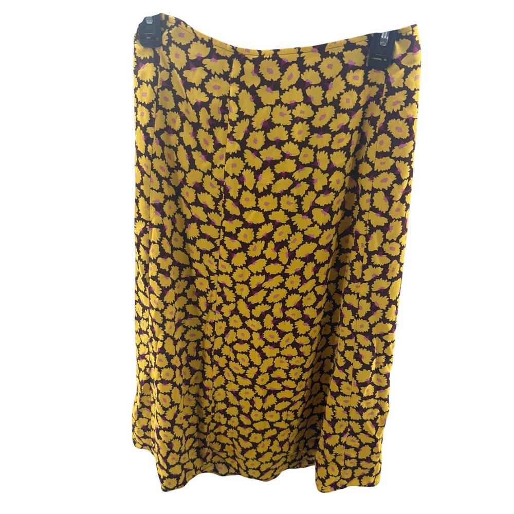 Kate Spade New York Yellow Floral Midi Skirt Size 8 Burgundy Pink NEW